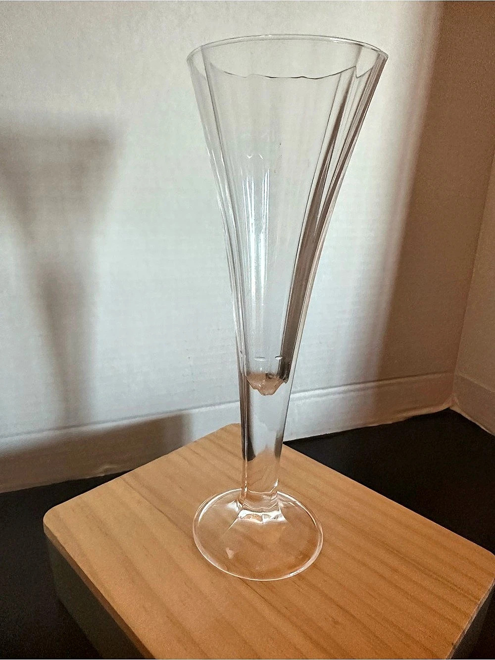 Vintage Clear Fluted Trumpet Vase